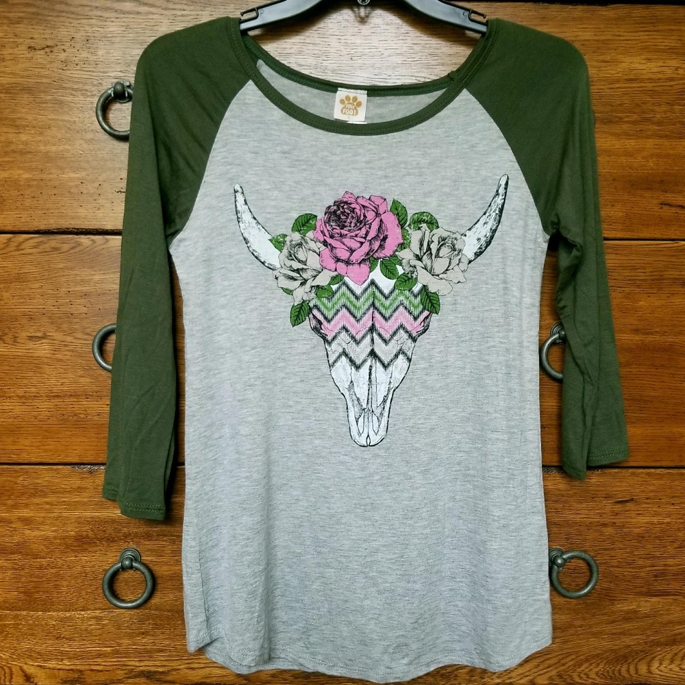 New Women's gray graphic tunic (skull and flowers)
